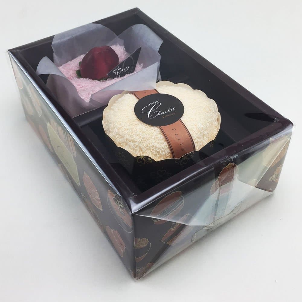 Gift Set Face Hand Towels Art Created Cake Gift Box Multi-Color 9”x 9” inches 2 pieces # 0104