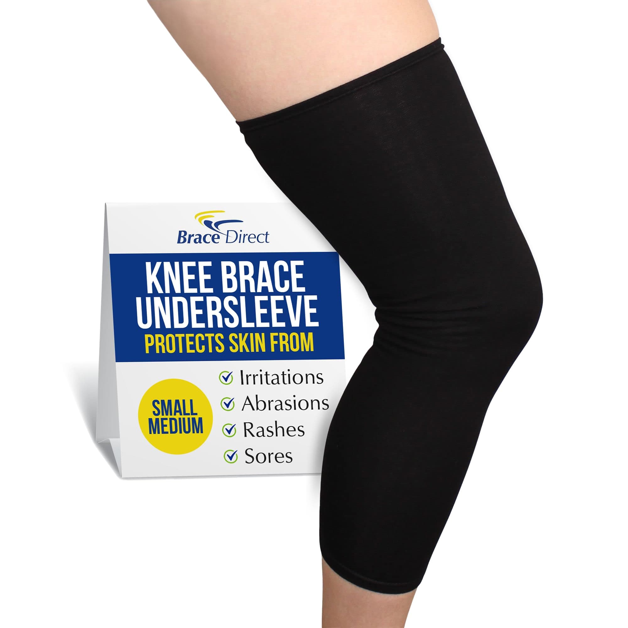 Brace Direct Knee Brace Undersleeve – Compression Liner for Under Orthopedic Knee Supports – Non-Slip Breathable Sleeve for Skin Protection, Chafing & Rash Relief (SM/MD - 16"-26")