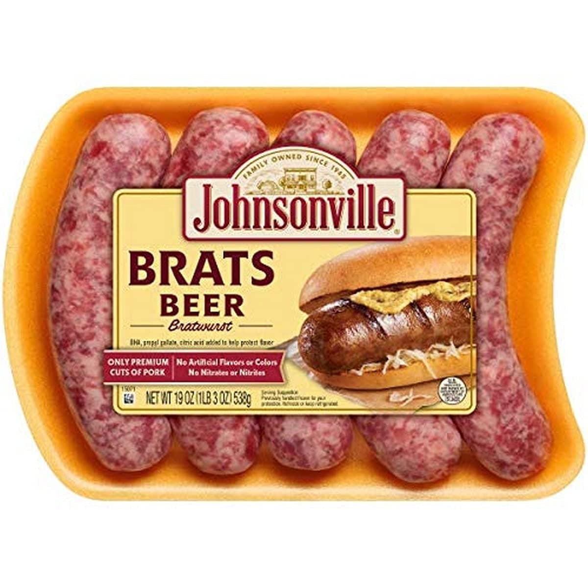 Johnsonville, Beer 'N Bratwurst, 5 count, 19 oz (Frozen)