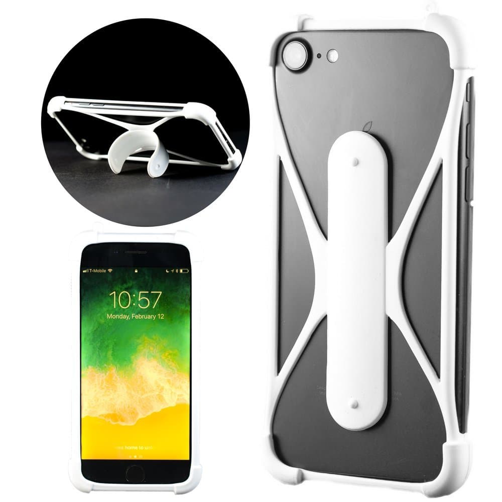 FTA Universal Stretch Elastic Phone Case: Fits Any Smart Phone Google Pixel, Pixel 2 XL, iPhone X, iPhone, LG, Nokia, Samsung Galaxy, and More (White with Stand)