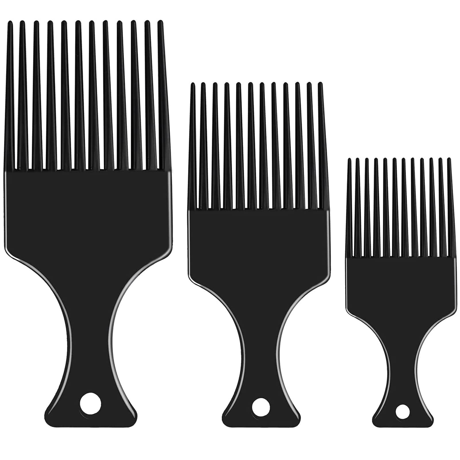 Lanjue 3 Sizes Afro Combs Set, Black Plastic Afro Hair Comb Hair Pick Comb Wide Tooth Comb Hairdressing Styling Tool for Natural Curly Hair Style