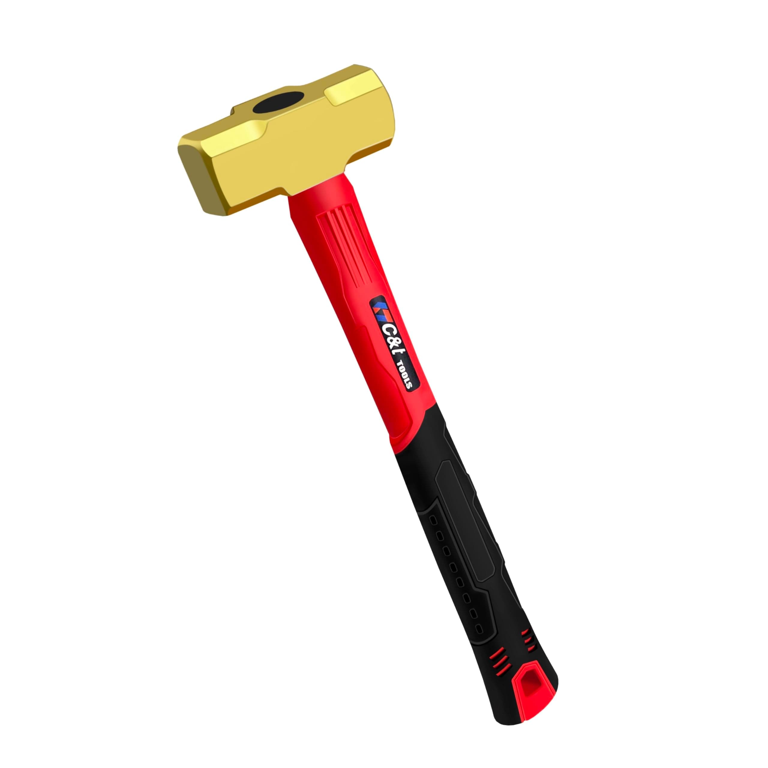 C&T 2lb Brass Sledge Hammer,Non-Sparking, Comfortable Fiberglass Handle,2-Pounds,Non-Magnetic,Corrosion Resistant