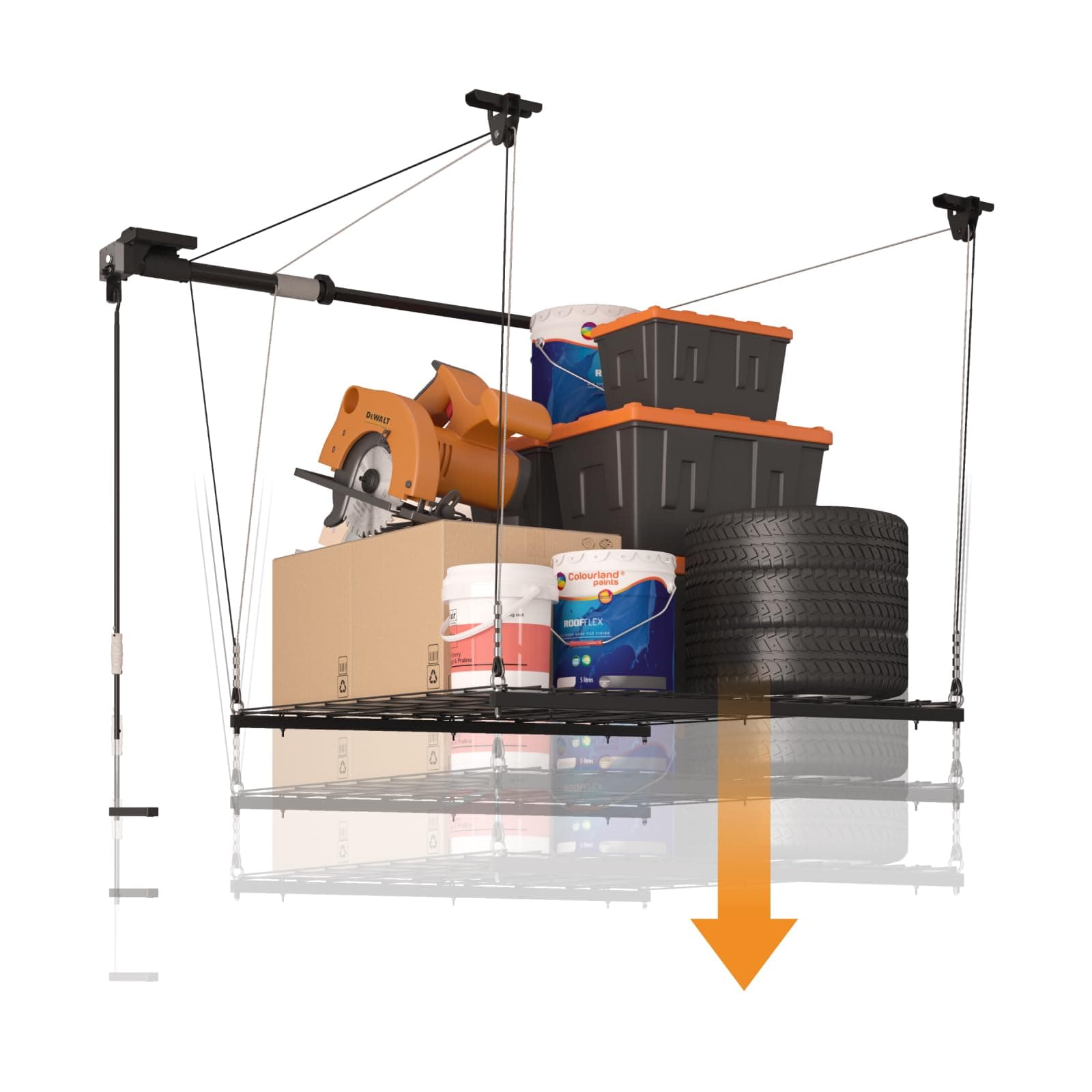 Adjustable Overhead Garage Storage Rack, 4x4ft Garage Ceiling Storage Lift, Heavy Duty Garage Storage Lift System With 300lbs Weight Capacity, Perfect for Kayaks, Ladders