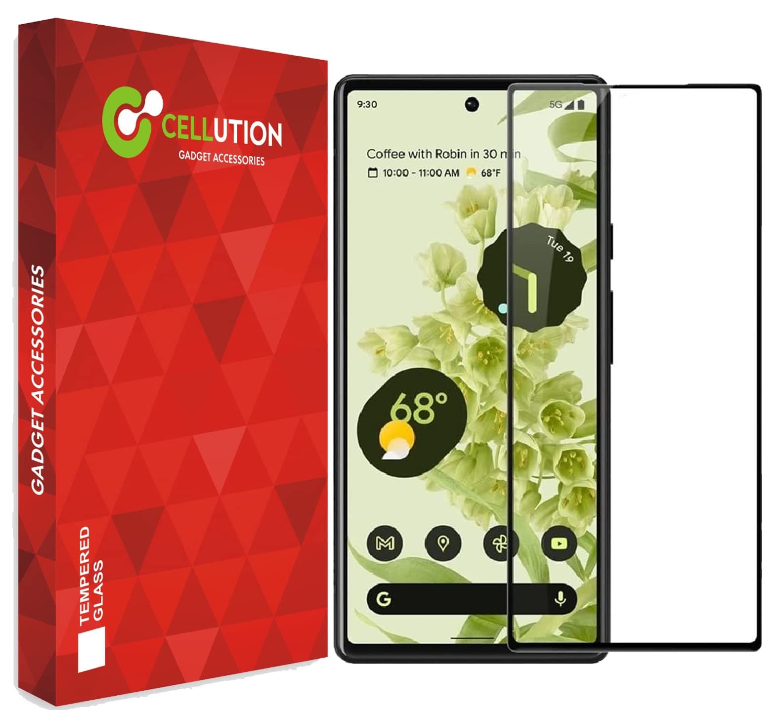 CELLUTION Tempered Glass for Google Pixel 6 Full Screen Edge to Edge Coverage with Easy Installation Kit, (Black) Pack of 1