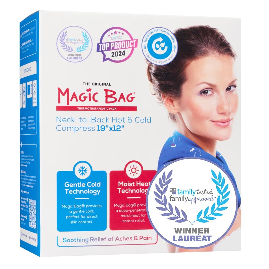The Original Magic Bag® Neck-to-Back Heating Compression, Hot/Cold Therapy for Neck Pain Relief, Awarded with The Family-Tested, Family-Approved Seal, Cordless, 48 x 31 cm (19” x 12”)