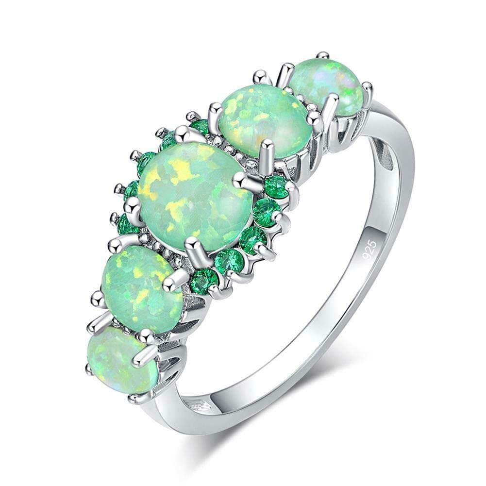 CiNily Silver Plated Green/Pink/White Fire Opal Ring Emerald Gemstone Ring Size 5-12