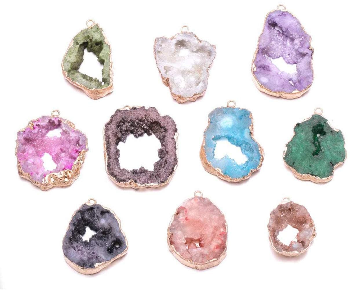 5 Pieces Natural Irregular Agate Charms Geode Quartz Slice Crystal Druzy Pendant for Necklace DIY Jewelry Making