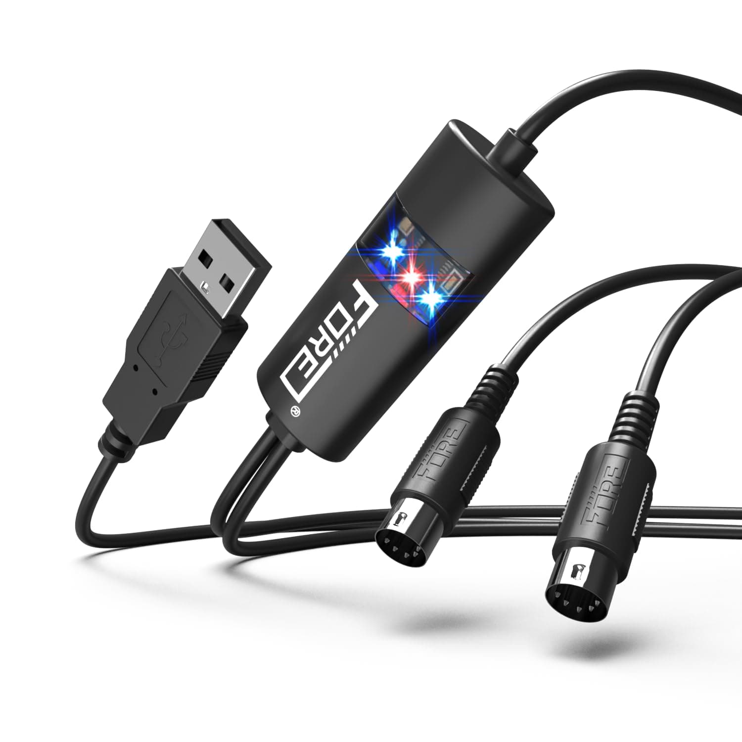 FORE MIDI to USB Interface MIDI Adapter with Input&Output Connecting with Keyboard/Synthesizer for Editing&Recording Track work with Windows/Mac OS for Studio USB 2.0 Color Black - 6.5Ft