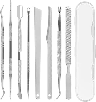 LOPHE Ingrown Toenail Tool Kit, 8 Pcs Stainless Steel Pedicure Tool Kit, Ingrown Toe Nail File and Nail Lifter Cuticle Pusher Pedicure Set, Manicure Treatment for Nail Cleansing Repair Tools, Silvery