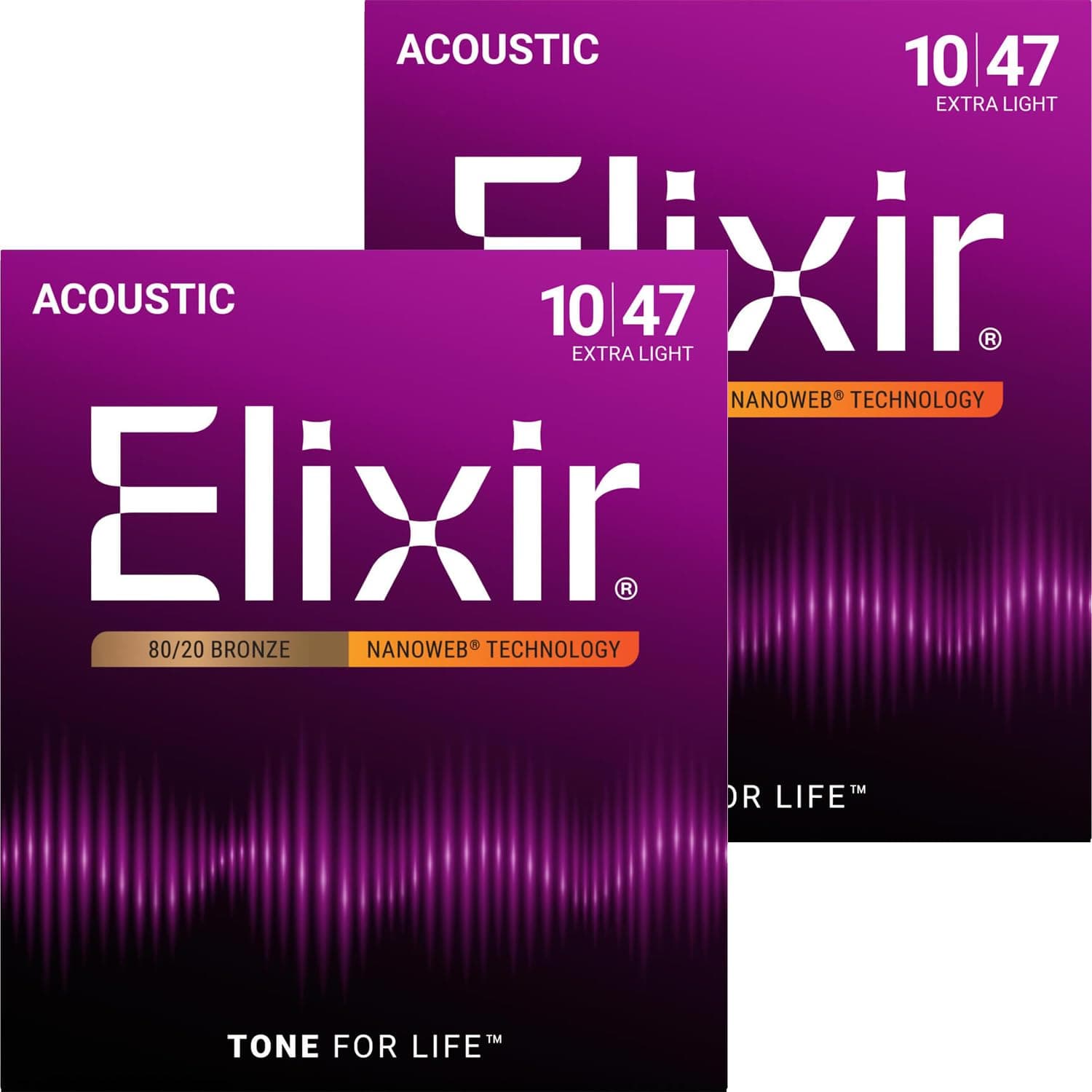 Elixir エリクサー Acoustic Guitar Strings NANOWEB 80/20 Bronze Extra Light .010-.047 #11002 2-piece Set [Domestic Regular Product]