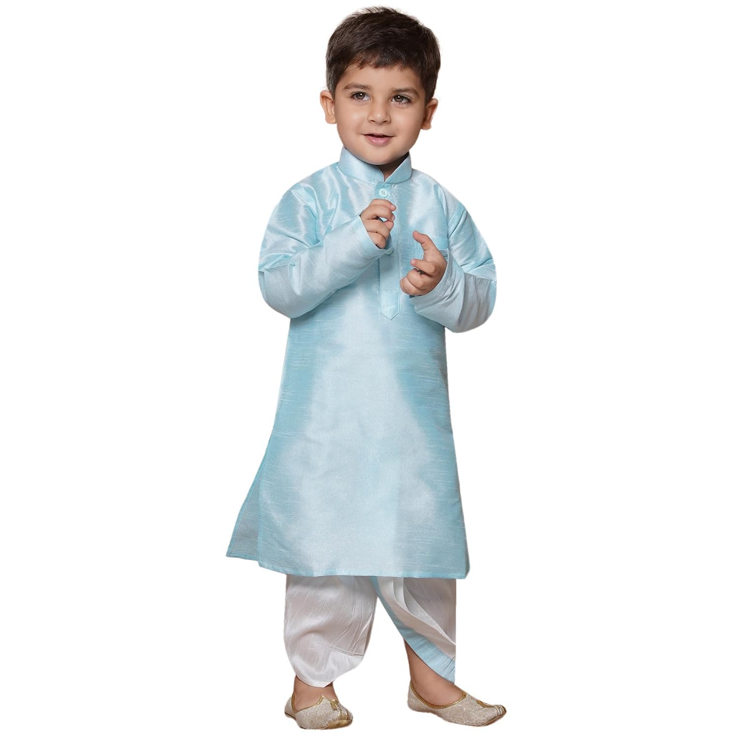 AJ DEZINES Kids Solid Silk Blend Dhoti Kurta Set For Boys