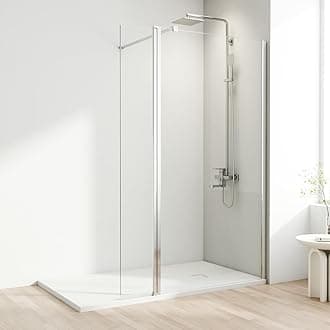 AQUARA900mm Walk-in Shower Screen, Modern Chrome Shower Screen with 300mm Flipper Panel, Reversible, 8mm Easy-Clean Toughened Glass with Support Bar