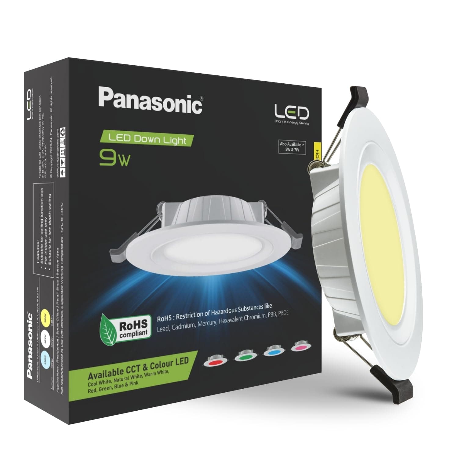 Panasonic 9 Watt LED Concealed Downlighter, LED Recessed Downlight, 85mm Cut Out, BIS & ROHS Certified, 4KV Surge Protection, Warm White Light (PDLM34093)