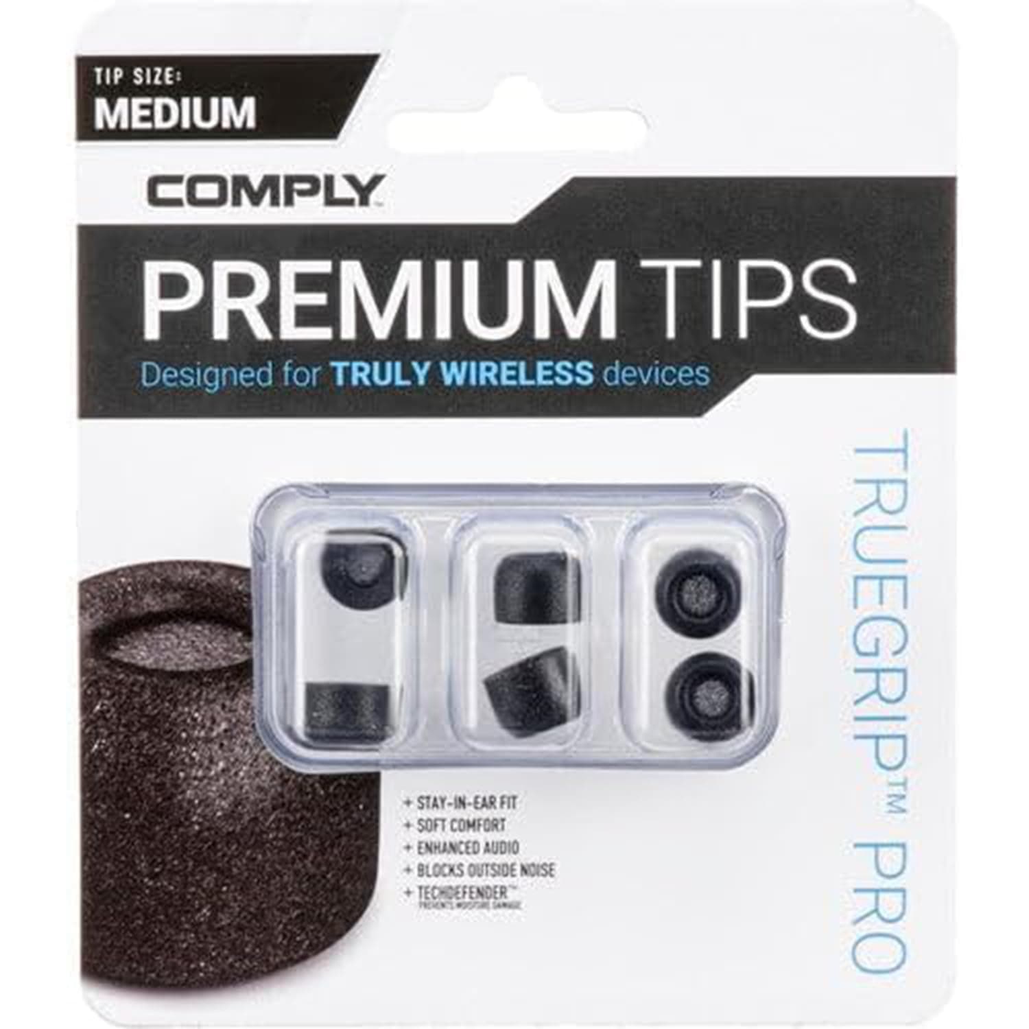 TrueGrip Pro Earbud Tips | Premium Memory Foam Replacement Tips (Medium)