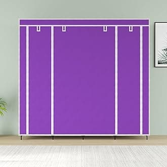 Maison & Cuisine Collapsible Wardrobe Closet for Clothes Almira, 2 Hanging Space, 8 Shelves Non-Woven Fabric 90 GSM (88230) (Purple)