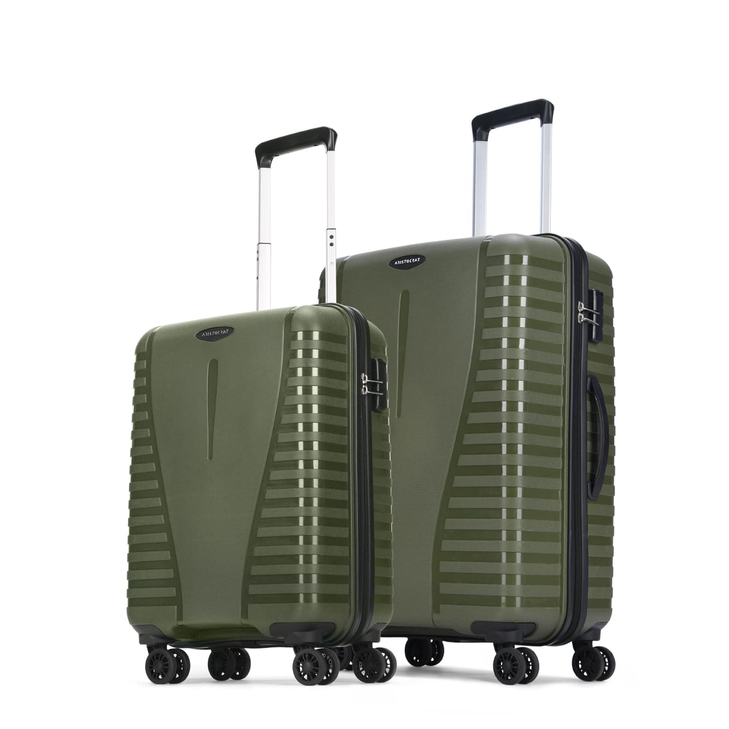 Aristocrat 2 Pc Airpro Set Cabin 55cm(Small) Check-in 66cm(Medium) 8 Wheels Spinner Trolley Bags for Travel Hard Case Luggage, Lightweight Bag, with Combination Lock & 3 Years Warranty (Green)