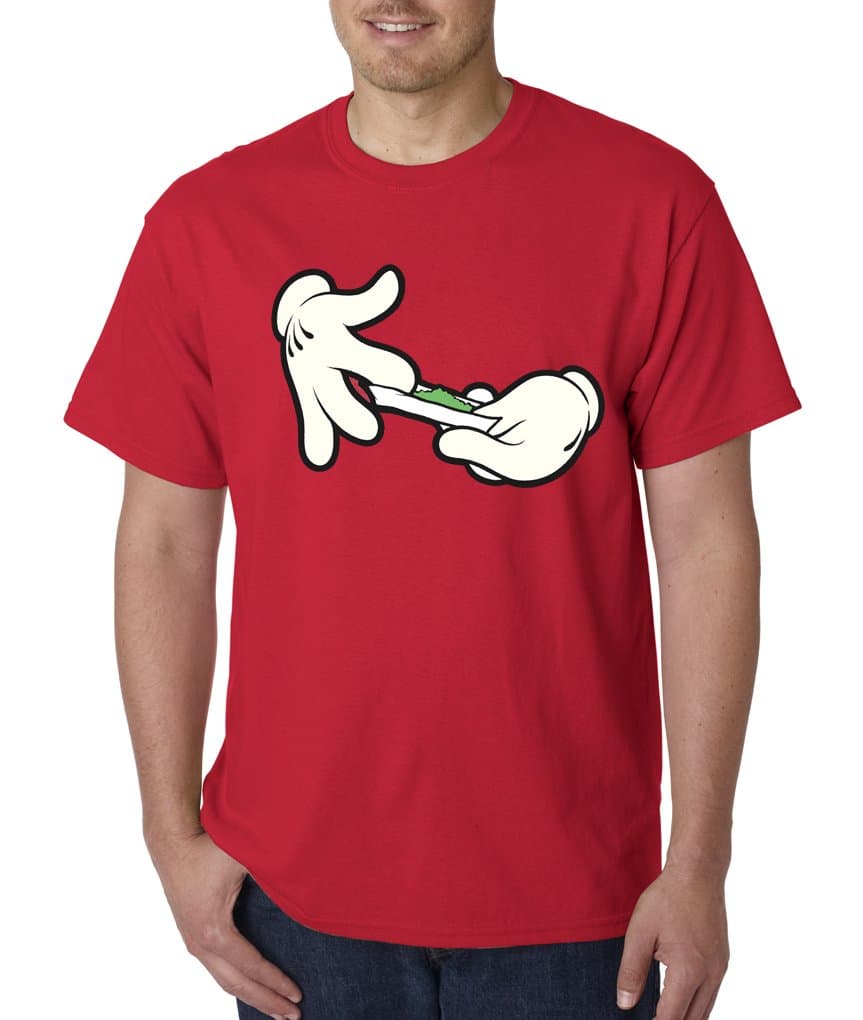 Mickey Mouse Hands Weed Roll A Joint Smoking illest Funny Mens Shirt A2S - Red - Large