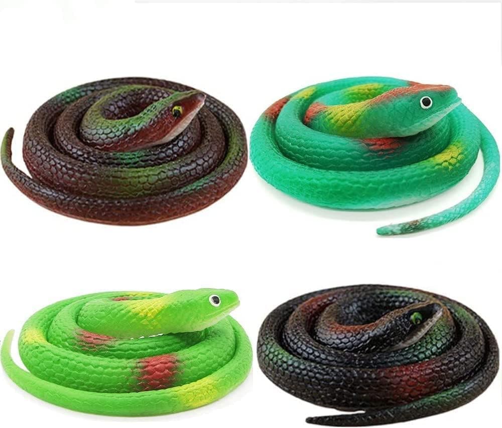 4 Packs Realistic Rubber Snake Set-Plastic Forest Snakes Realistic Rubber Snake Assorted Colorful Fake Snake Figure Keep Birds, Squirrels, Rats Away