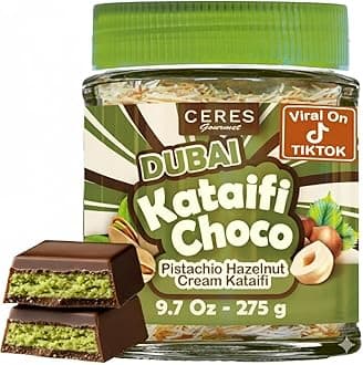 Dubai Spreadable Chocolate– Pistachio Spread with Roasted Phyllo Kataifi, Gourmet Breakfast Choco, Crunchy Dubai Filling (9.7 Oz)