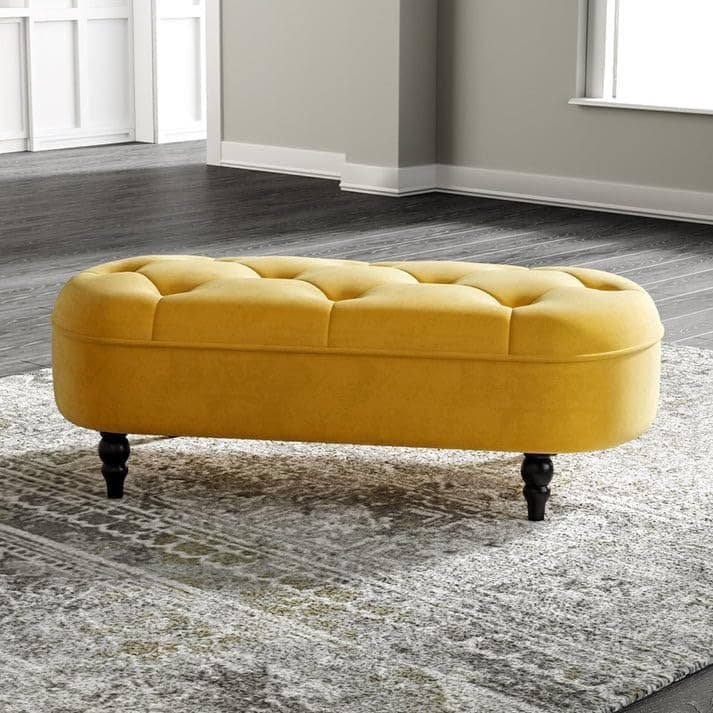 Torque - Angelo 2 Seater Rectangle Shape Fabric Storage Ottoman Bench Sette Pouffe Puffy for Foot Rest Home|Office | Bedroom Furniture - Yellow