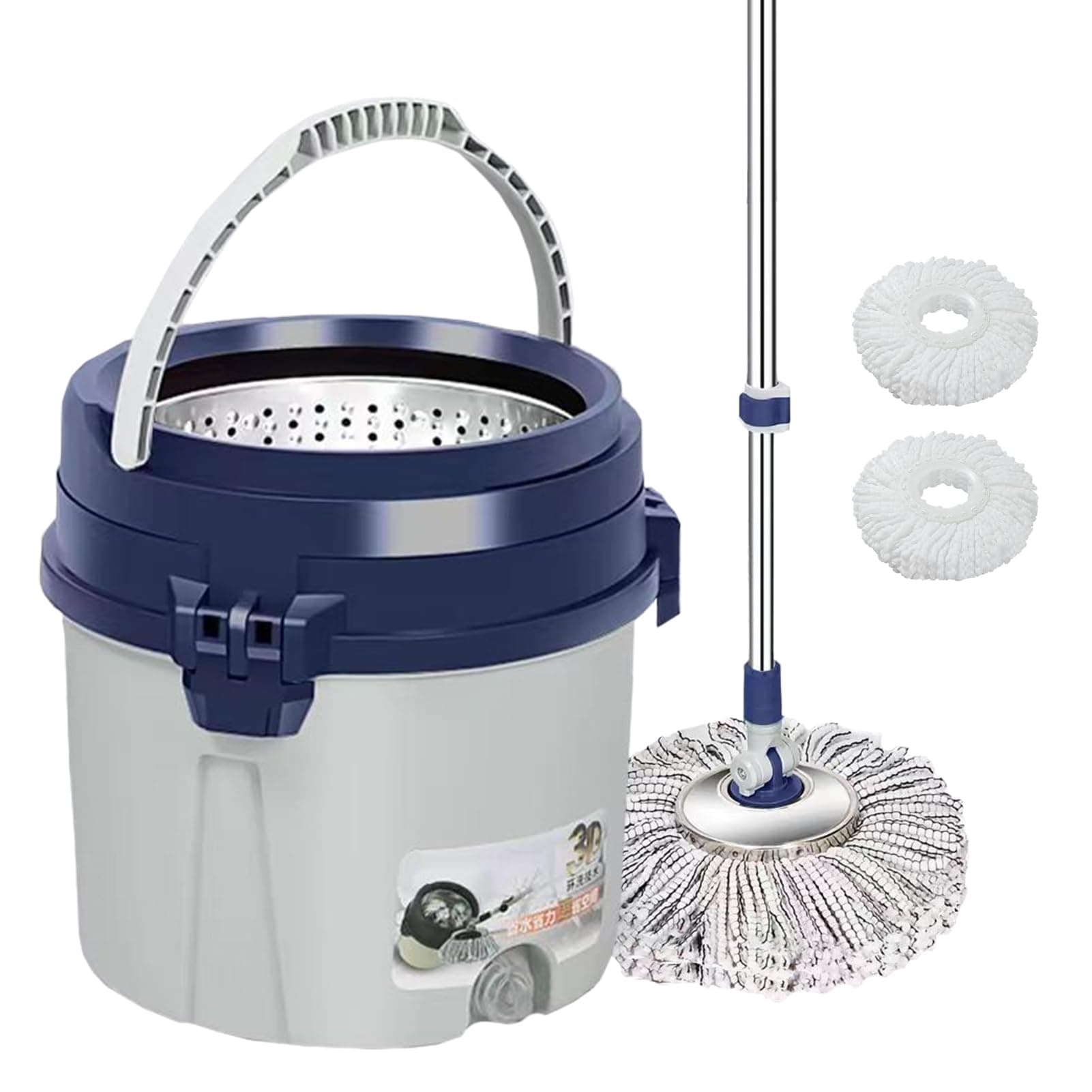 INGUNAR Floor Spin Mop and Bucket Set with Wringer System, 360°Rotation, Extended Stainless Steel Handle 54＂for Home Floor Cleaning Use with 2 Replacement Head Refill
