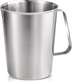 64Oz/8Cup Stainless Steel Pitcher (SUS304), 2 Liter Metal Container for Water, Milk, Liquid with Handle with Engraved Markings, Silver