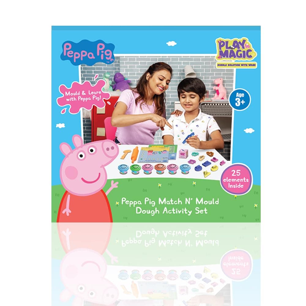 PlayMagic Peppa Pig Soft Dough Match N' Mould Cube Activity Set with Moulding Lid|Pack of 6 Tubs 50gm Each |Water Based Dough|Art & Craft Kit|Birthday & Return Gift for Kids 3+|Non-Toxic|Made in India