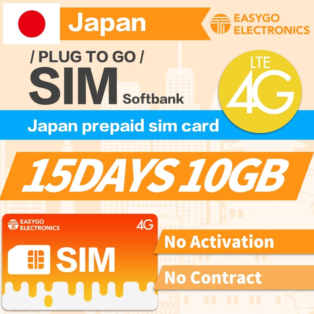 Data Sim Card for Japan, Softbank Prepaid Data Sim Card 15 Days, 30GB 4G LTE Data, Prepaid Sim Card for Smartphones and Tablets, No Contract, No Activation