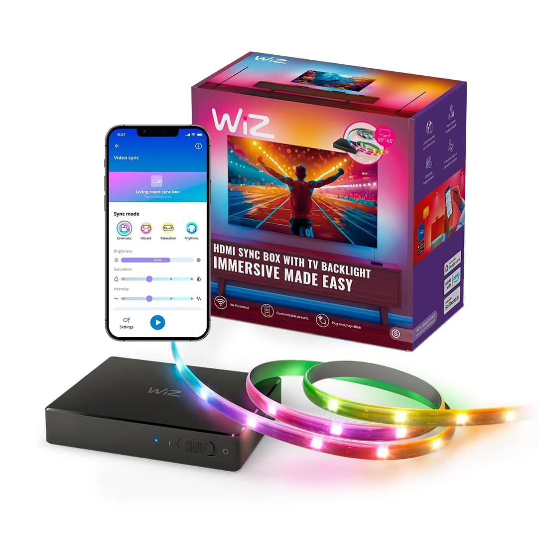 HDMI Sync Box with TV Backlight - Sync to Movies, Games & Music - HDMI 2.0 Supports 4K 60Hz -RGBIC LED Strip 55-65 Inch TVs - Requires External Video Source