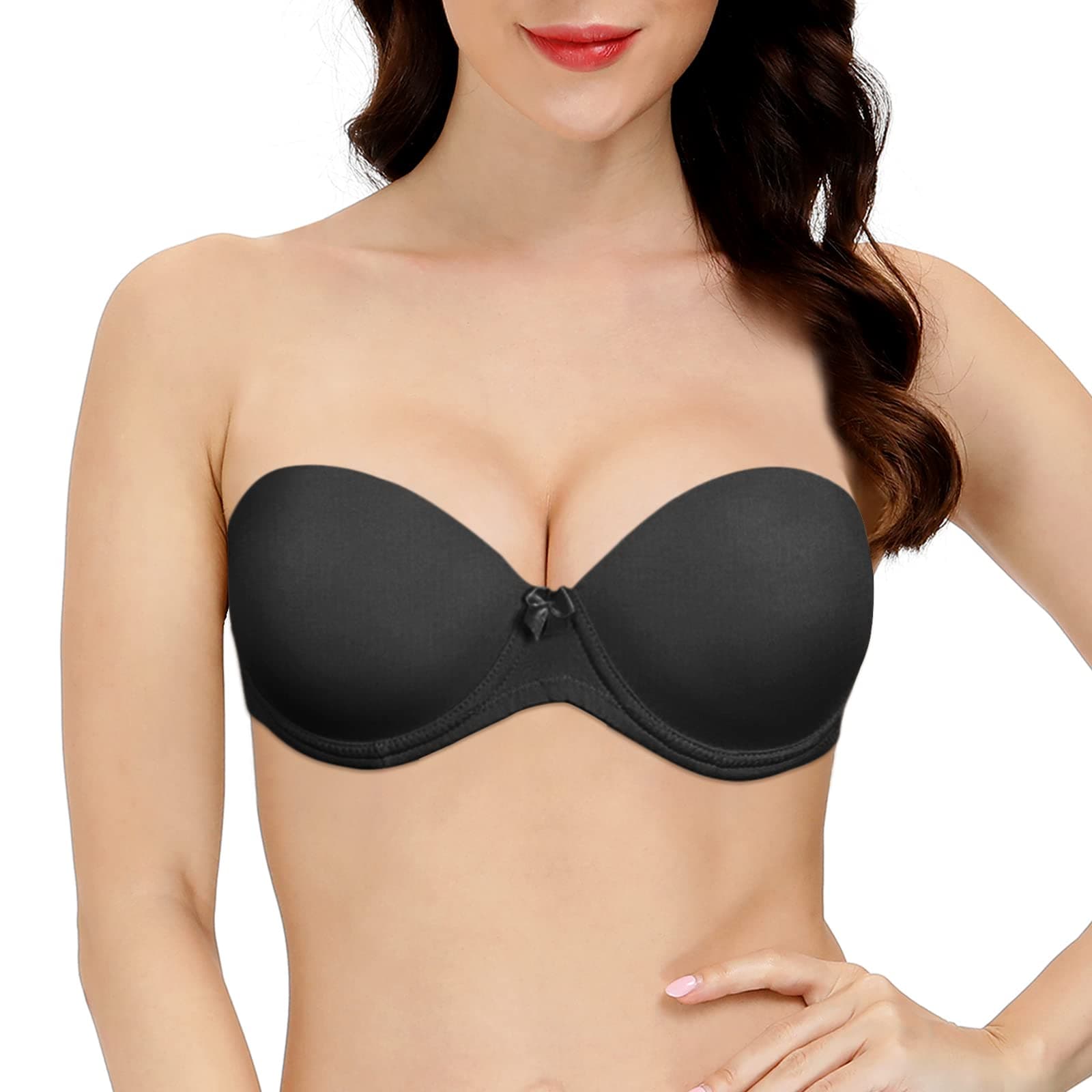 Dirie Strapless Clear Strap Backless Bra for Women Push Up Padded Underwire Convertible Bras in Invisible Back