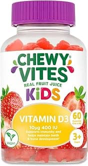 CHEWY VITES Kids, High Strength Vit D3 60 Gummy Vitamins, 10 Micrograms, 400 Iu, 1-A-Day, Real Fruit Juice, Vegan, 3 Years +