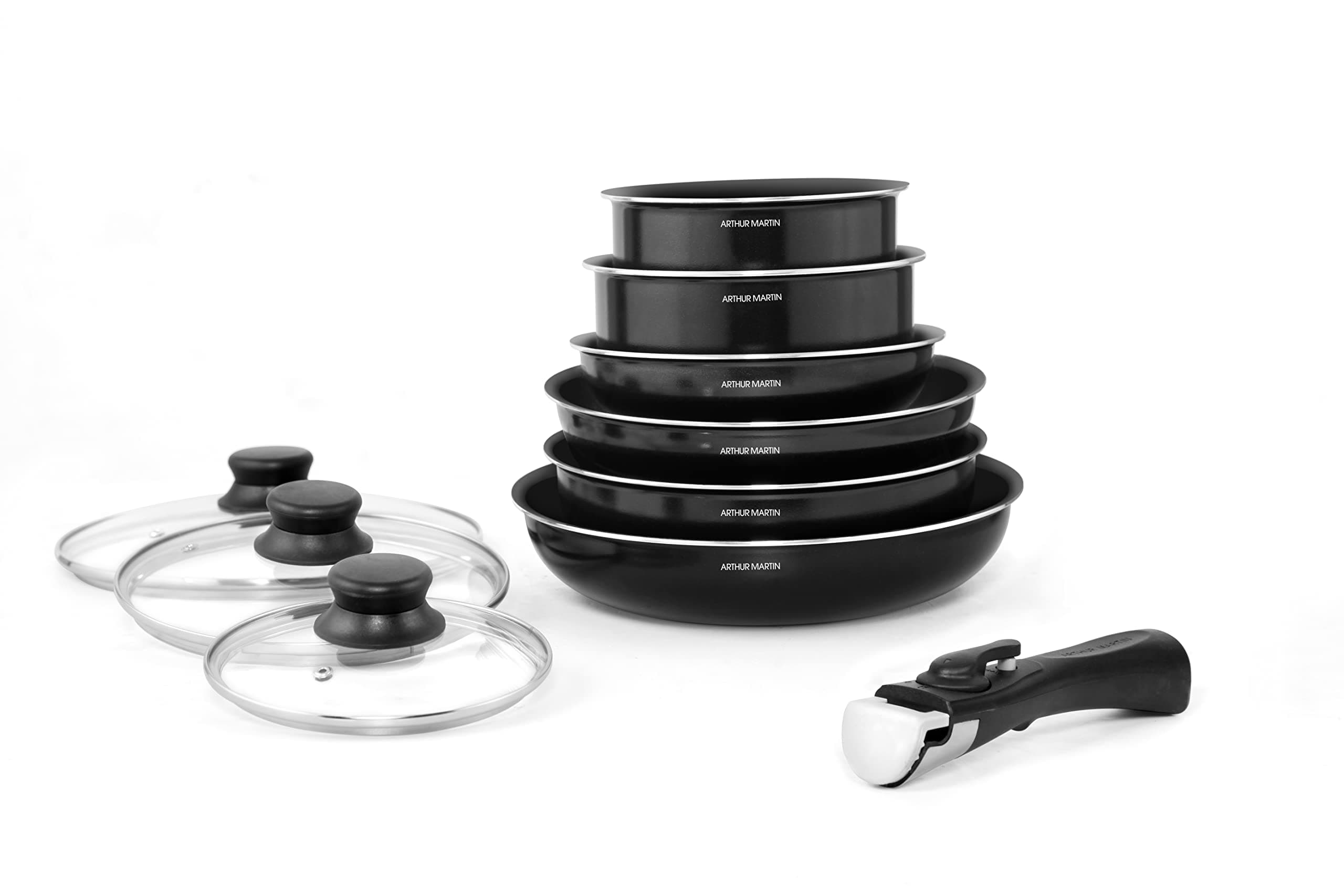 Arthur Martin 10-Piece Removable Cookware Set, Black
