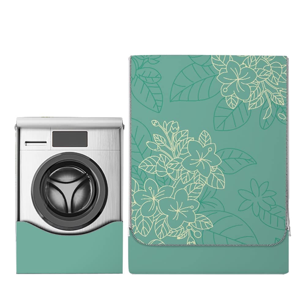 Odot Washer Dustproof Cover Front Load, Washing Machine Dryer Protector Sunscreen Waterproof Tumble Dryer Case Protective Cover for Most Front Loadi (green leaves,S-capacity 4~7.5kg)