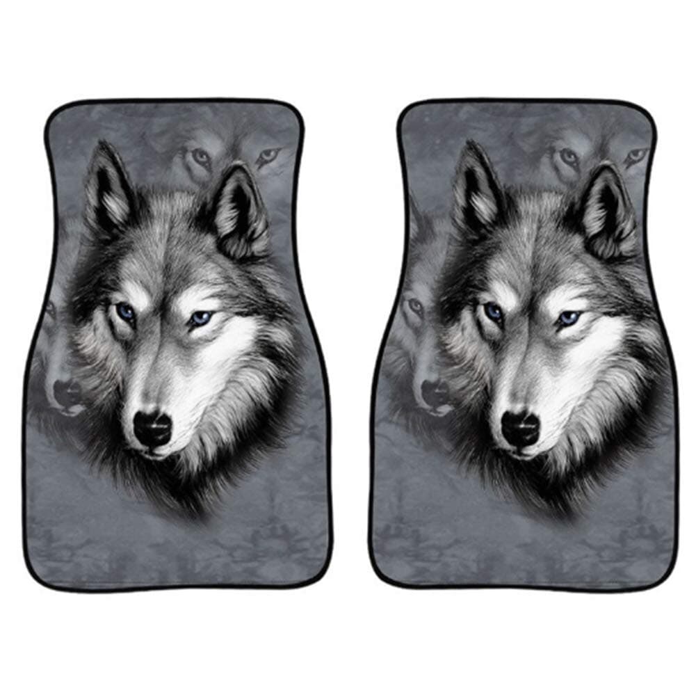 2Pcs Car Interior Accessories Classic Floor Mat Front for Auto Cartoon Wolf Print Non Slip Flannle Car Foot Mats (2)