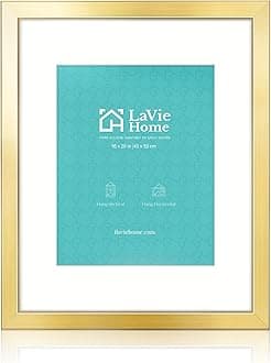 LaVie Home 16x20 Picture Frame Gold Poster Frame,Display Pictures 11x14 with Mat or 16x20 Without Mat, Stable and Sturdy Frame and Polished Plexiglass, Horizontal and Vertical Format of The Walls
