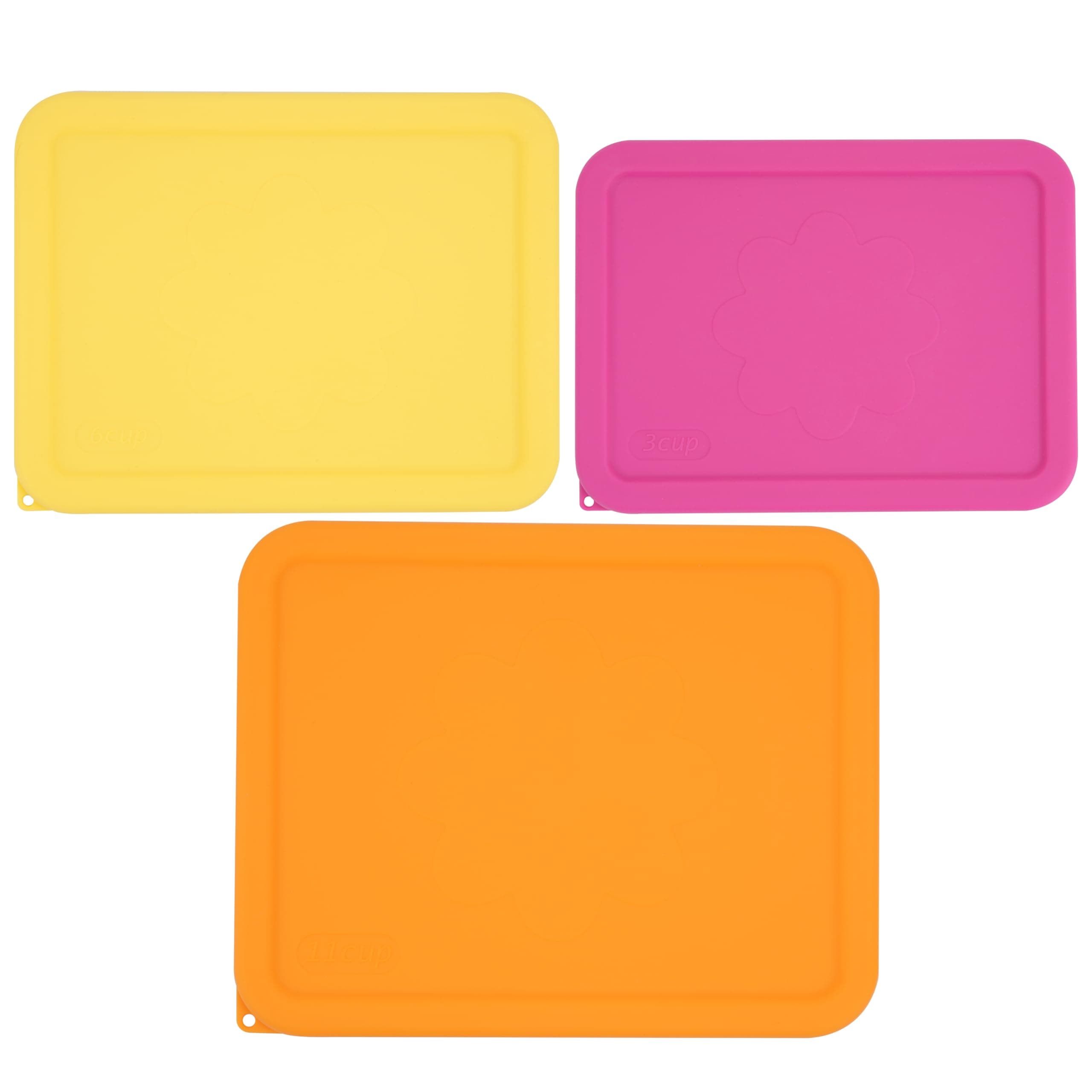3 Cup 6 Cup 11 Cup Rectangle Silicone Storage Cover Lids Replacement for Pyrex 7210-PC, 7211-PC, 7212-PC Glass Bowls, (Container not Included) 3 Pack, Microwave, Dishwasher and Freezer Safe