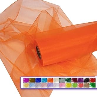 Orange Organza Tulle Fabric Rolls, Crystal Organza 12" by 50 Yards (150 ft) Sheer Nylon Silky Shiny Netting Spool Bolt for DIY Craft Table Runner Wedding Baby Shower Party Decor (Orange)