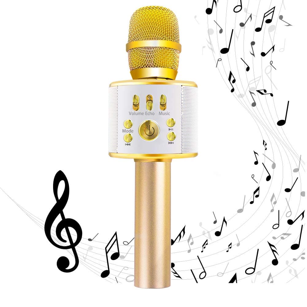 Diyomate Wireless Bluetooth Karaoke Microphone Handheld KTV Home Mic Singing Speaker Player Party Birthday Professional Microphones for iOS/Android (Gold)