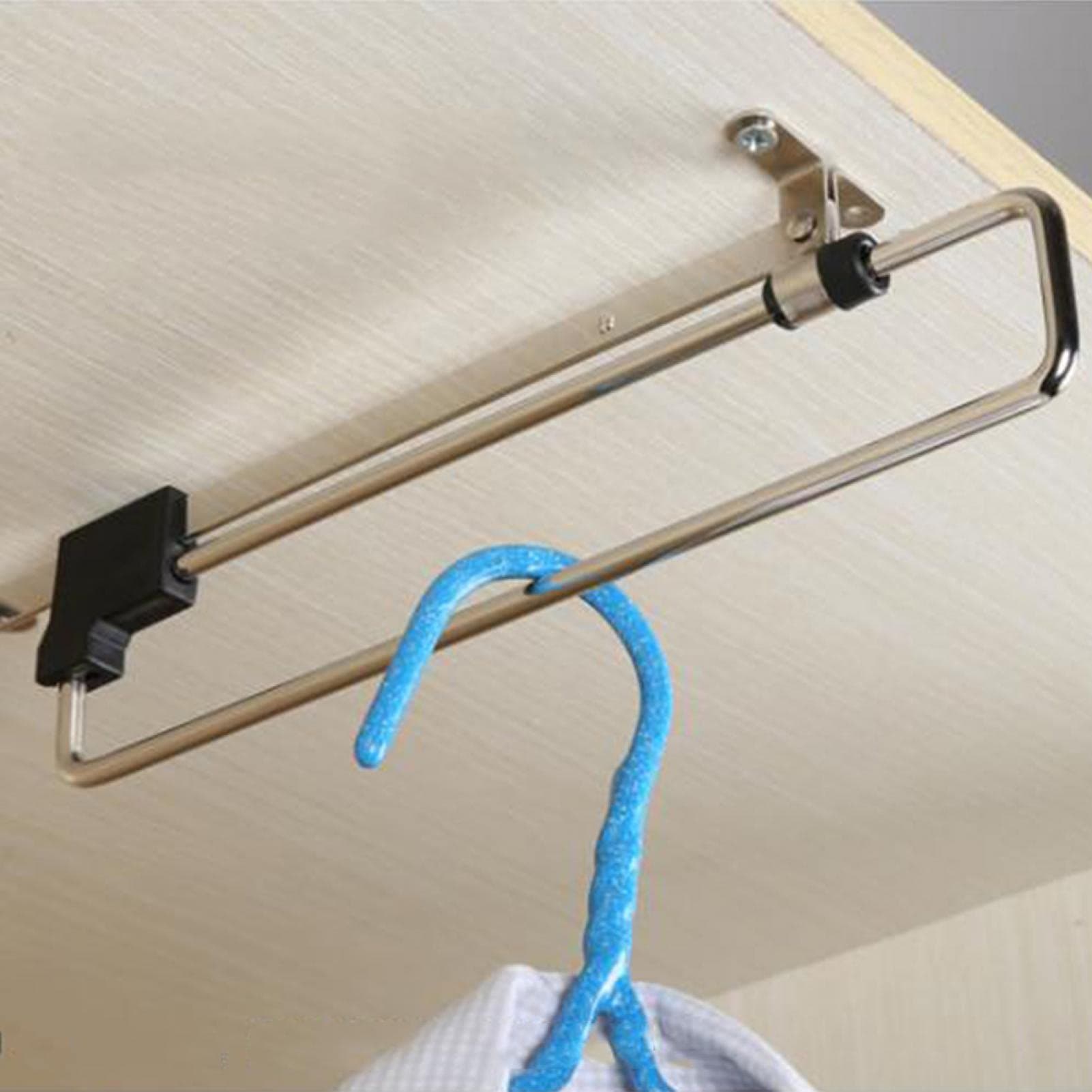 Retractable Closet Valet Rod - Pull Out Extending Telescopic Clothes Hanger Rail, 12 Inch (30 cm) - Sliding Bracket for Wardrobe