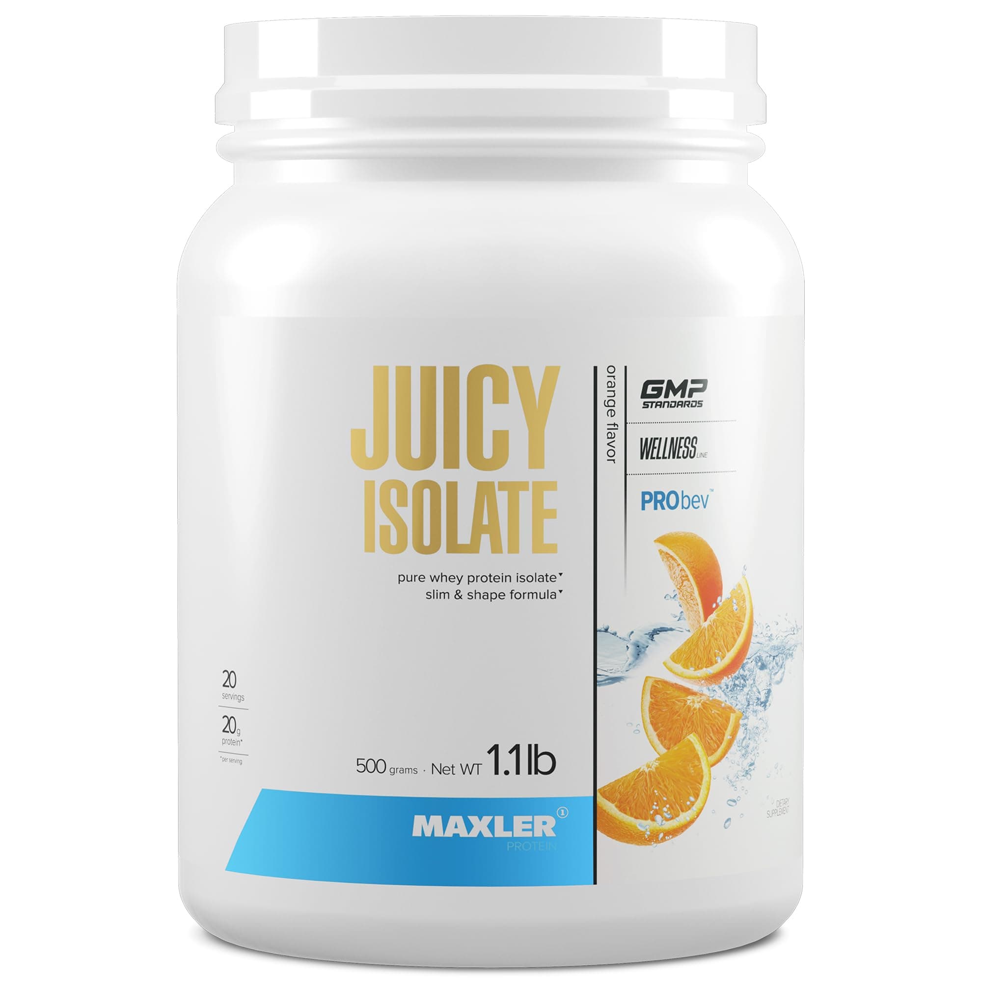 Maxler Juicy Isolate Protein Powder - Clear Whey Isolate - Low Lactose, Fat Free, Sugar Free Muscle Recovery Drink for Pre & Post Workout - Orange 1.1 lb (20 Servings)