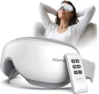 RENPHO Eyeris 1-Electric Eye Massager, Heat & Vibration, Compression Bluetooth Music, Rechargeable, for Strain/Stress/Dark Circles/Dry Eyes, Improve Sleep,Remote Control(Battery Not Included),White