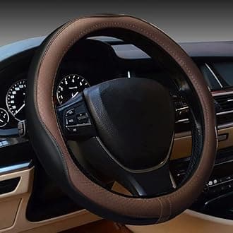 Rsept Gomass Car Steering Wheel Cover, Anti-Slip, Safety, Soft, Breathable, Heavy Duty, Thick, Full Surround, Sports Style (Black Brown)