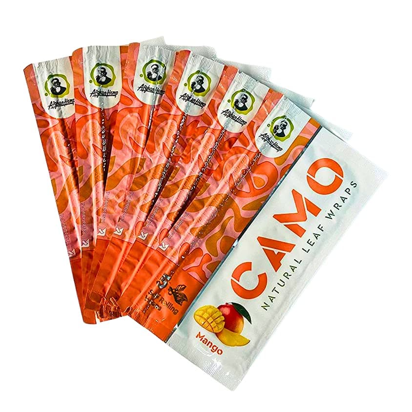 6 Packs CAMO Natural Leaf Wraps Mango 30 Sheets with an Official Camo Cones Sticker