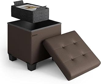 Storage Ottoman Cube with Storage Bin, 15-In Square Ottoman with Storage for Living Room and Bedroom, Small Ottoman Foot Rest, Brown Storage Chest Max 660lbs, Foot Stools Ottoman, Faux Leather Ottoman