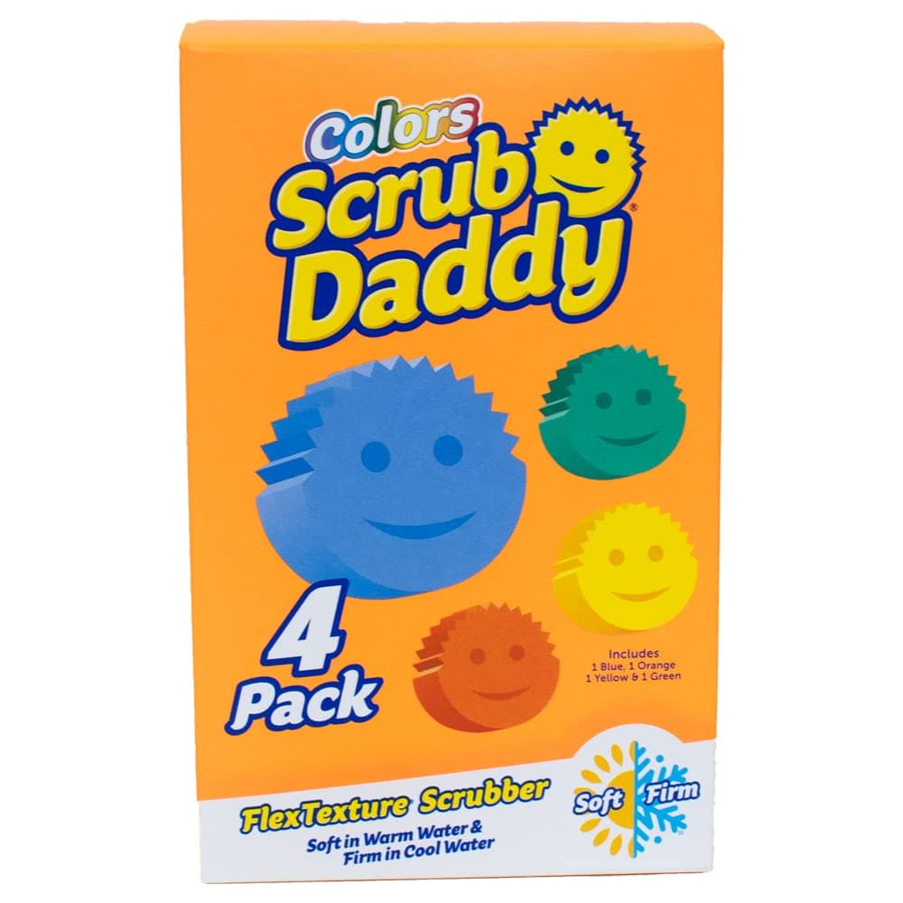 Scrub Daddy Colors - Color Code Cleaning, FlexTexture, Soft in Warm Water, Firm in Cold, Deep Cleaning, Dishwasher Safe, Multi-use, Scratch Free, Odor Resistant, Functional, Ergonomic, 4ct Roll