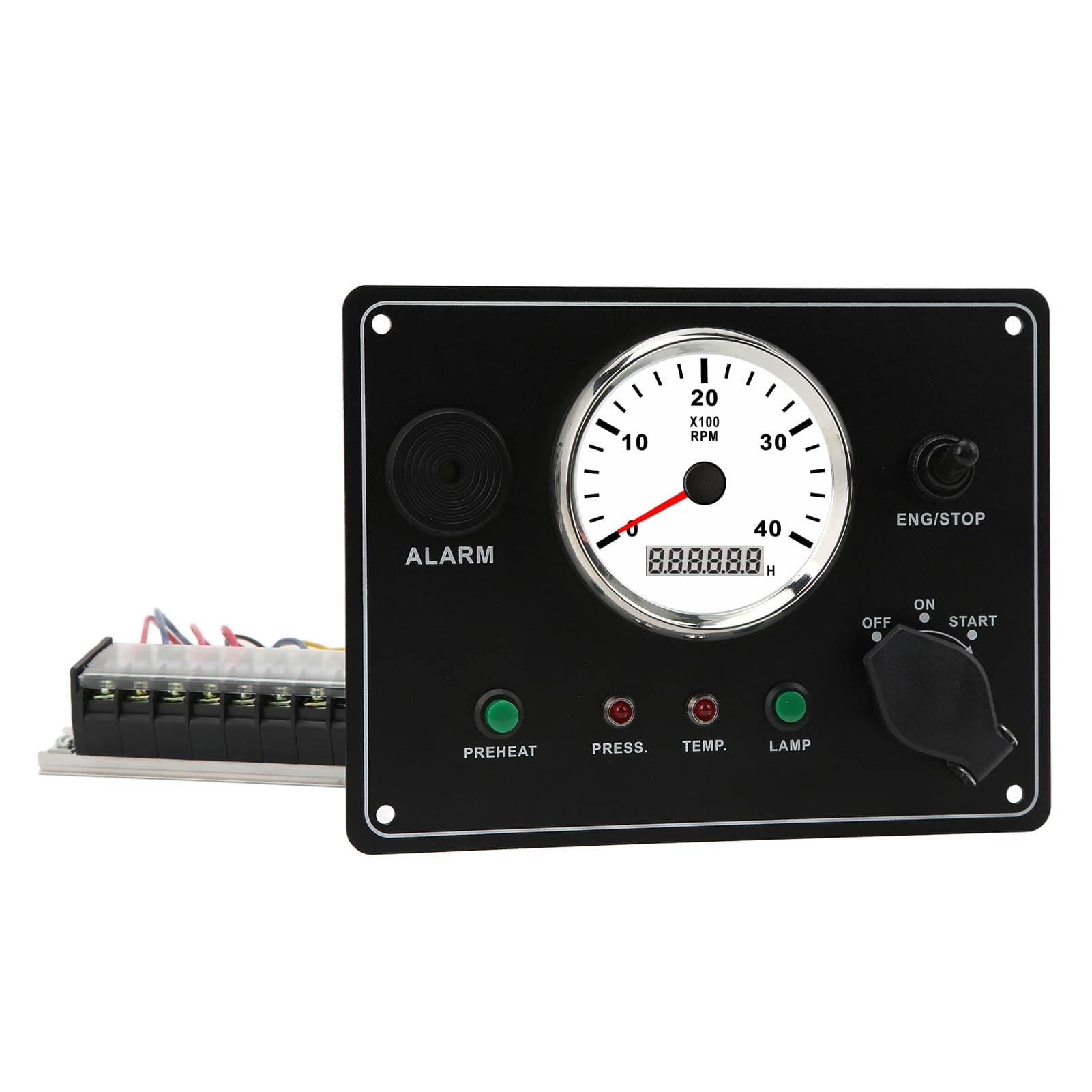 Boat Dash Instrument Panel, Multifunction Tahcometer 4000RPM Engines Stop Start ON OFF Water Temp Alarm IP67 Waterproof (12V)