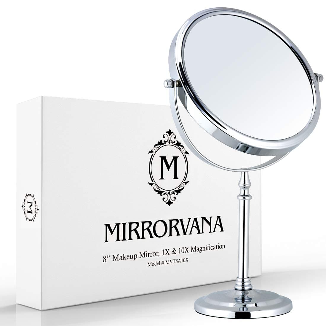 Large Double Sided 10X and 1X Magnifying Makeup Mirror with Stand in Gift Box, 15” Tall and 8” Wide