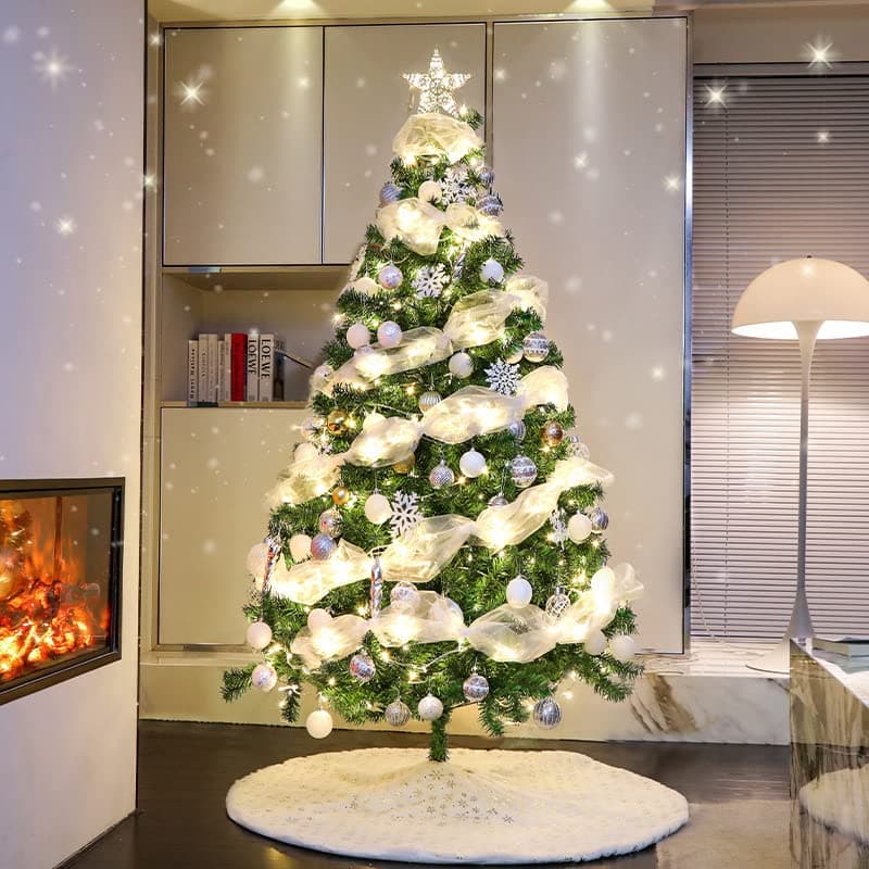 1.8M/5.9ft Christmas Tree Artificial Xmas Tree with Ribbon 10M and Assorted Decorations Gifts for Christmas Holiday Party Indoor Outdoor Ornament Office Home Kitchen Decor