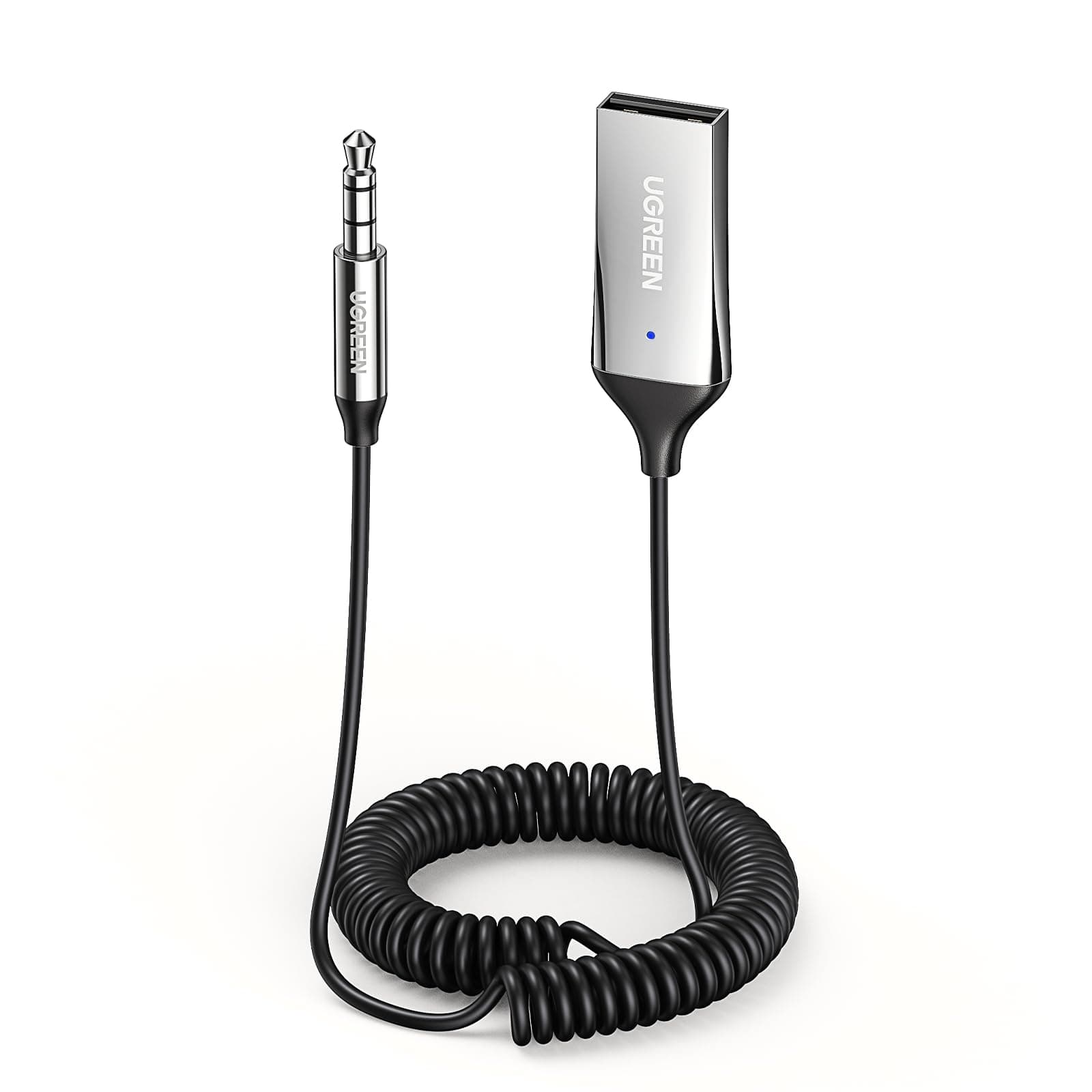 UGREEN Bluetooth 5.3 Car Receiver, Bluetooth Receiver, Bluetooth Enabled, Hands-Free Calling, Car Audio, 0.1 inch (3.5 mm), USB Type, Connects Two Smartphones Simultaneously, Transmission Distance