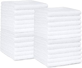 Amazon Basics Highly Absorbent, Fast Drying 100% Cotton Washcloths for Bathroom, Machine Washable, Soft, 12 x 12 in, White, 60-Pack